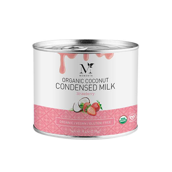Organic Coconut Condensed Milk - Strawberry | Mementa Inc | Organic Coconut Cooking Ingredients, Plant Based Foods & Beverages, Vegan Meat Alternatives