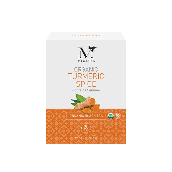 Organic Turmeric Spice (20 Count, Black Tea) | Mementa Inc | Organic Coconut Cooking Ingredients, Plant Based Foods & Beverages, Vegan Meat Alternatives